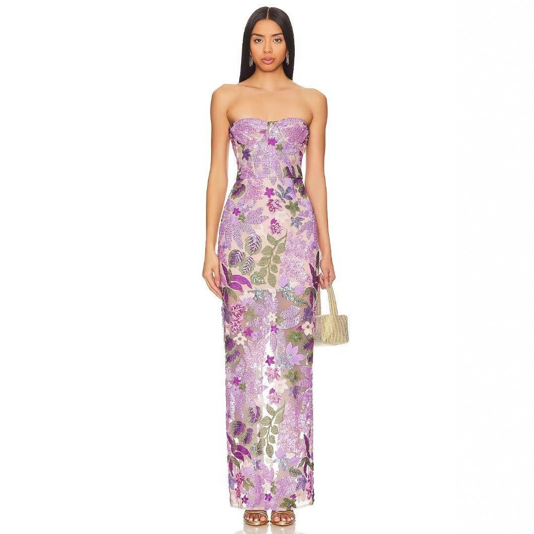 Damen Schickes Abendkleid mit floralem Design und figurbetonter Silhouette EB