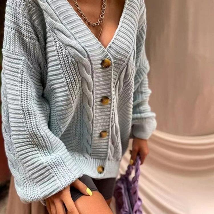 Damen Strickjacke mit tiefem V-Ausschnitt und dekorativen Knöpfen EB