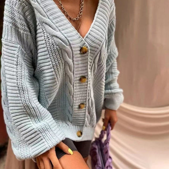 Damen Strickjacke mit tiefem V-Ausschnitt und dekorativen Knöpfen EB