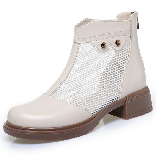 Damen Stiefeletten mit atmungsaktivem Netzdesign und robustem Blockabsatz EB