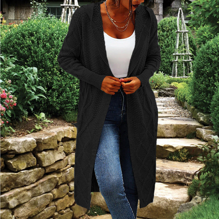 Damen Strick-Cardigan mit Kapuze und luxuriösem Zopfmuster EB