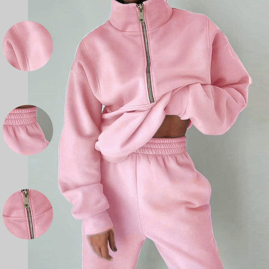 Damen nan Oversize Halbzip-Sweatshirt mit hohem Stehkragen und verdeckter Kängurutasche EB