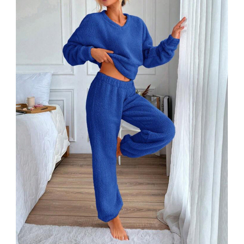 Damen Kuscheliges Fleece-Lounge-Set mit elastischem Bund EB