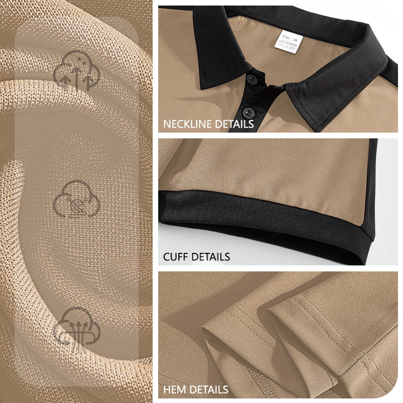 Herren nan Premium-Polo im Retro-Kontrastlook mit Hemdkragen und Dreiknopfleiste EB