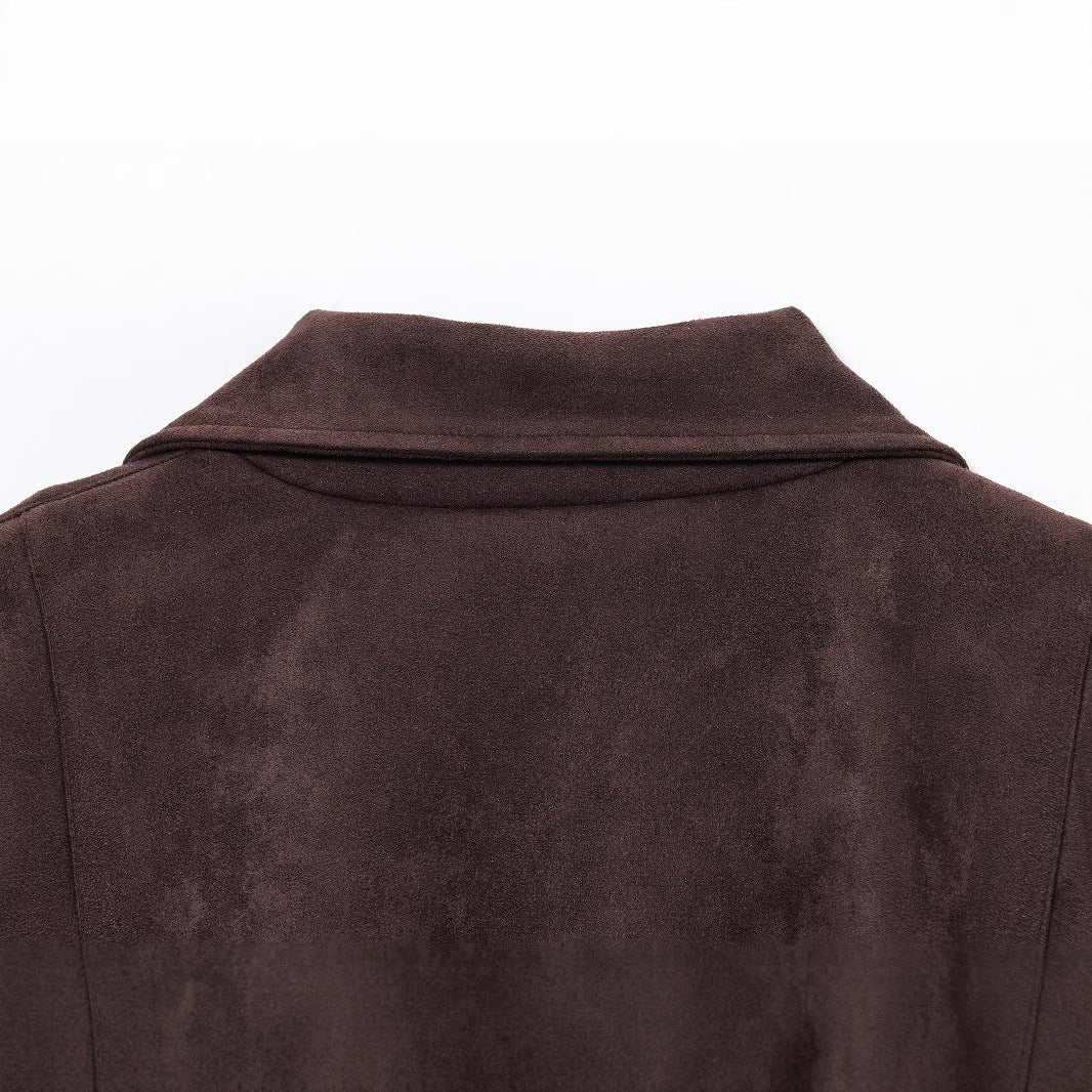 Damen stilvolle Suedejacke mit verstellbarem Gürtel und praktischen Reißverschlüssen EB