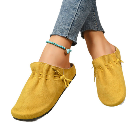 Damen nan gefütterte Velours-Pantolette mit Teddy-Innensohle, weicher Innensohle und dekorativer Schnürung EB