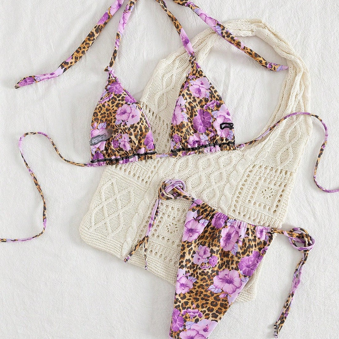 Damen Triangel-Bikini-Set mit raffiniertem Häkeloberteil EB