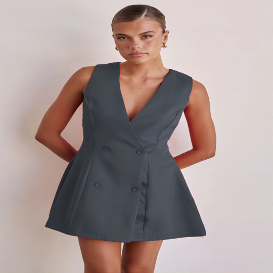 Damen Wendekleid mit tiefem V-Ausschnitt und doppelter Knopfleiste EB