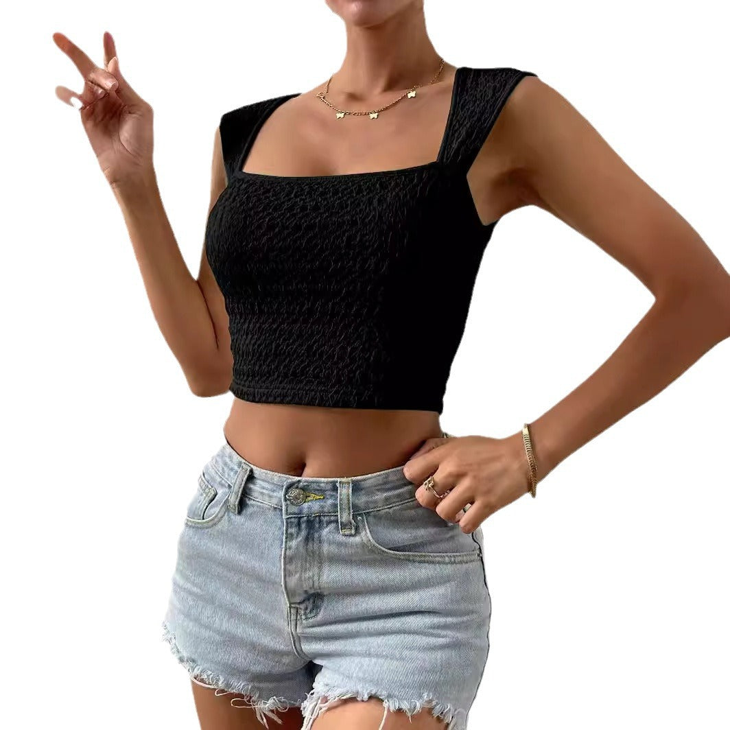 Damen modisches Crop-Top mit quadratischem Ausschnitt und strukturiertem Obermaterial EB