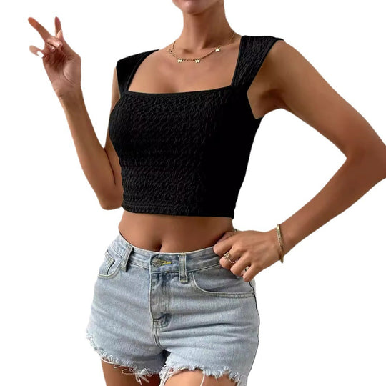 Damen modisches Crop-Top mit quadratischem Ausschnitt und strukturiertem Obermaterial EB