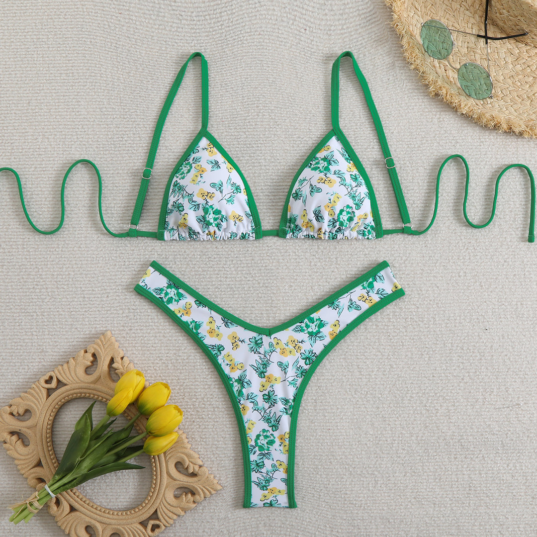 Damen Triangel-Bikini mit floralem Design und verstellbaren Trägern EB