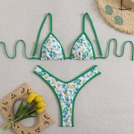 Damen Triangel-Bikini mit floralem Design und verstellbaren Trägern EB