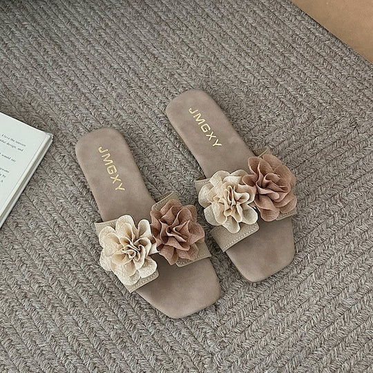 Damen Pantoletten mit zierlichen Blumenapplikationen EB