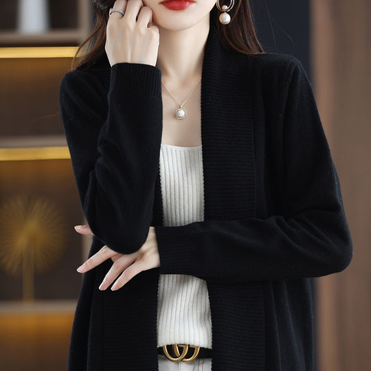Damen Strickjacke mit eleganten Rippenstrukturen und offenem Schnitt EB
