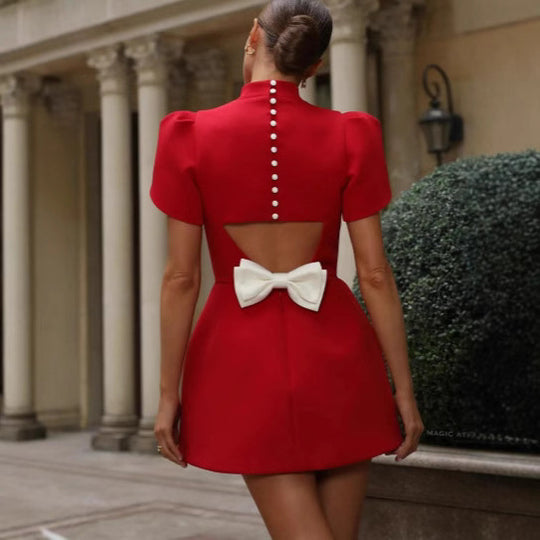Damen Elegantes und modernes Kleid mit puffärmeln EB