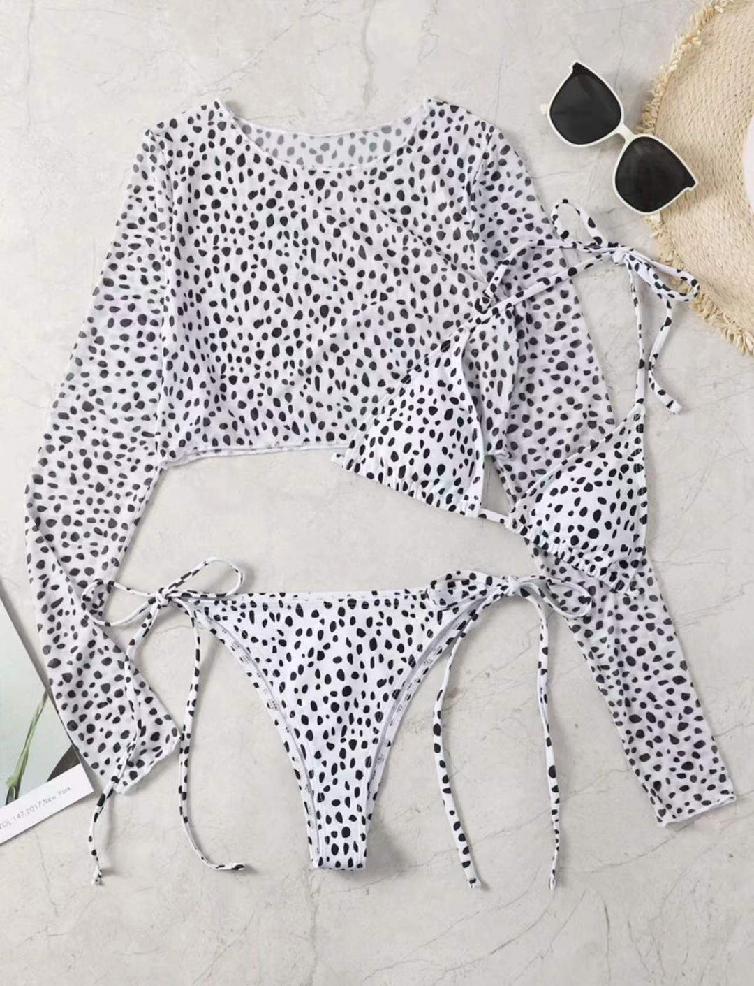 Damen Bikini-Set mit transparenter Langarmbluse EB