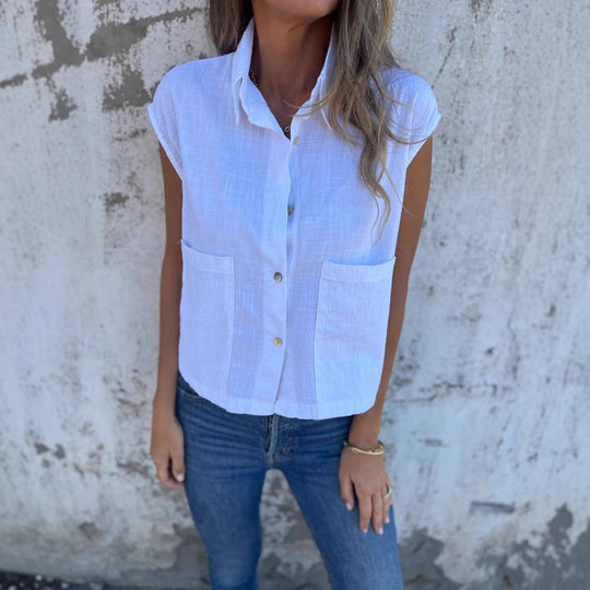 Damen Kurzarm Bluse mit praktischen Taschen EB