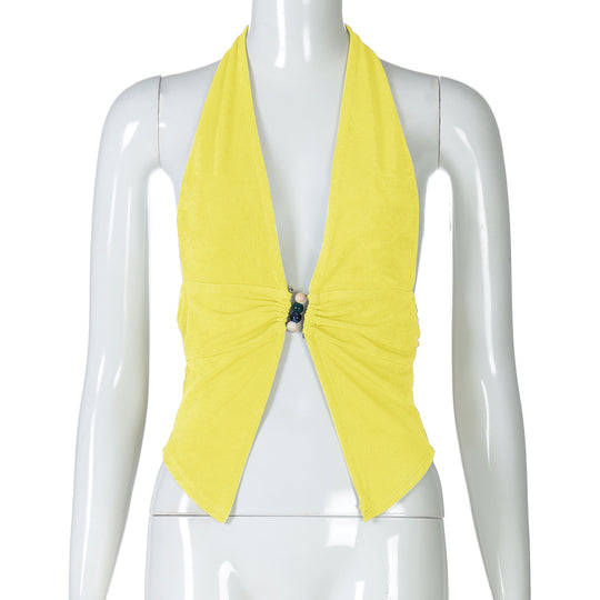 Damen Haltertop mit eleganter Raffung und dekorativen Perlen EB