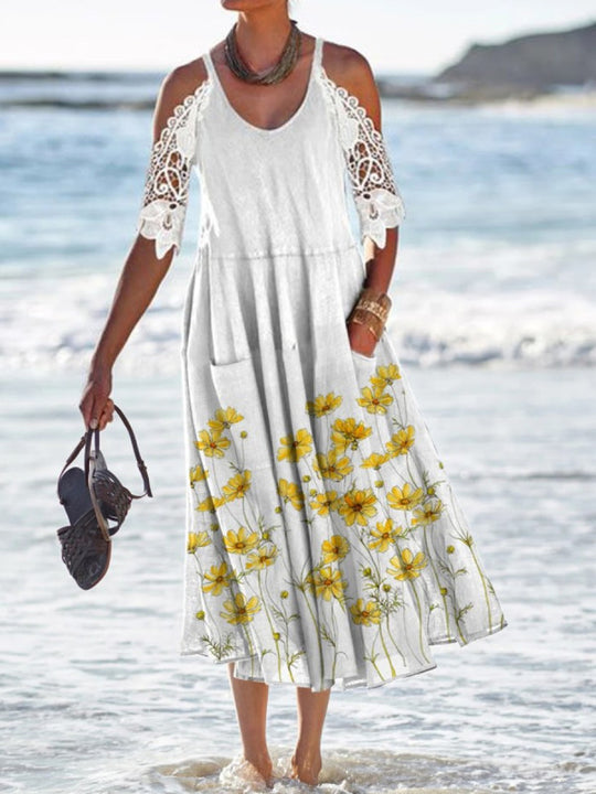 Damen Maxikleid mit eleganten Spitzenärmeln und floralem Muster Heidi-Mode
