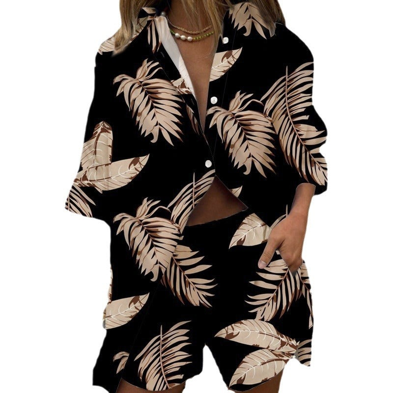 Damen modisches Zweiteiler-Set mit lockerer Bluse und passenden Shorts EB