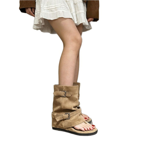 Damen Sandalen mit Raffungen und modischen Schnallen EB