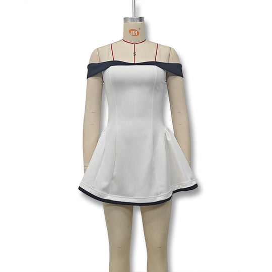 Damen nan schulterfreies tailliertes Skaterkleid mit herzförmigem Ausschnitt und Eingrifftaschen EB