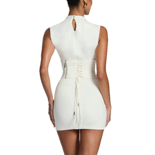 Damen Enganliegendes Stretch-Minikleid mit hohem Kragen EB