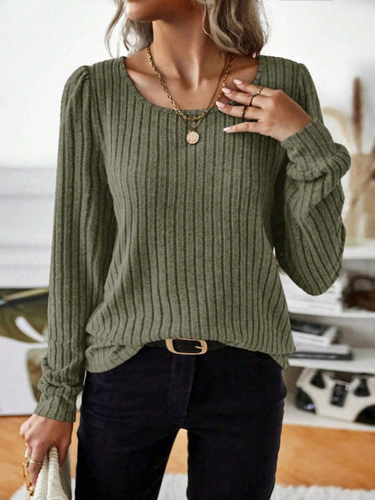 Damen Gestreifter Pullover mit Puffärmeln EB