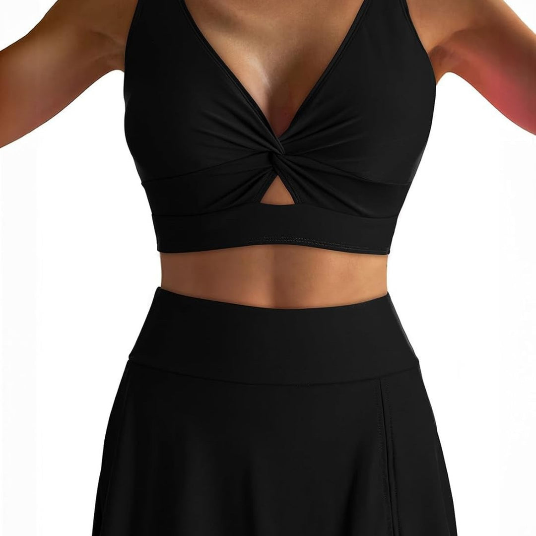 Damen Sportliches Bikini-Set mit modischem Wickel-Oberteil und elastischer Shorts EB