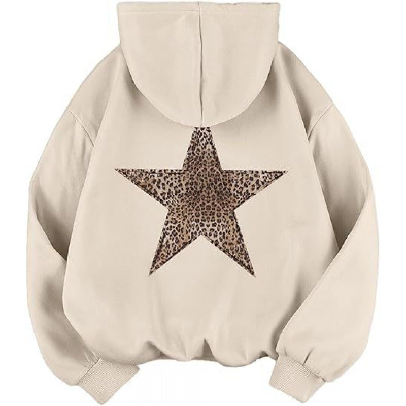 Damen Kapuzensweater mit stylish Leopardstern-Design und entspannter Passform EB