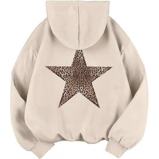 Damen Kapuzensweater mit stylish Leopardstern-Design und entspannter Passform EB