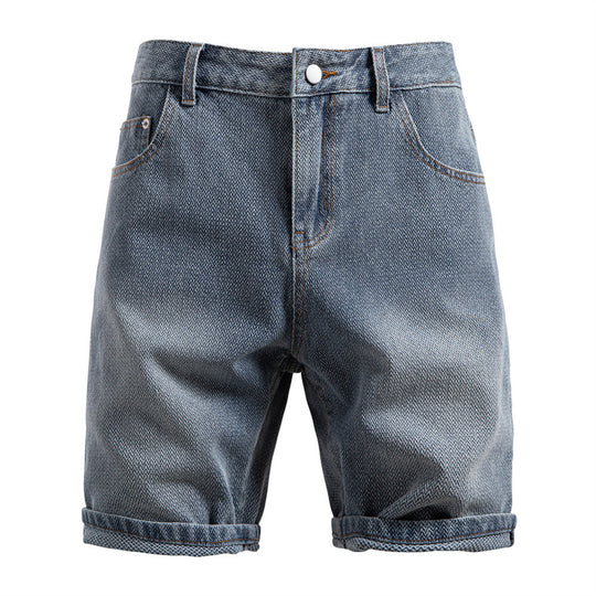 Herren nan Jeansshorts mit Umschlag, mittelhoher Bund und klassischer Taschenaufteilung EB