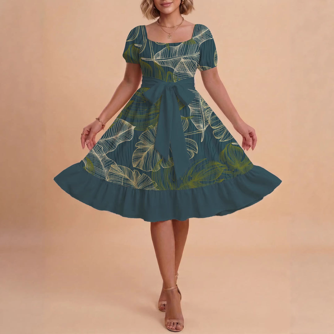 Damen A-Linien-Kleid mit floralen Motiven und taillierbarem Gürtel EB