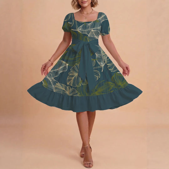 Damen A-Linien-Kleid mit floralen Motiven und taillierbarem Gürtel EB