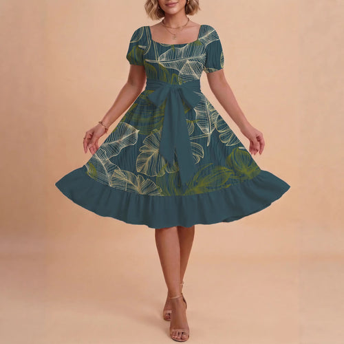 Damen A-Linien-Kleid mit floralen Motiven und taillierbarem Gürtel EB