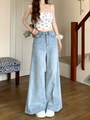 Damen Weite Jeans im entspannten Look mit hohem Bund und modischen Akzenten EB