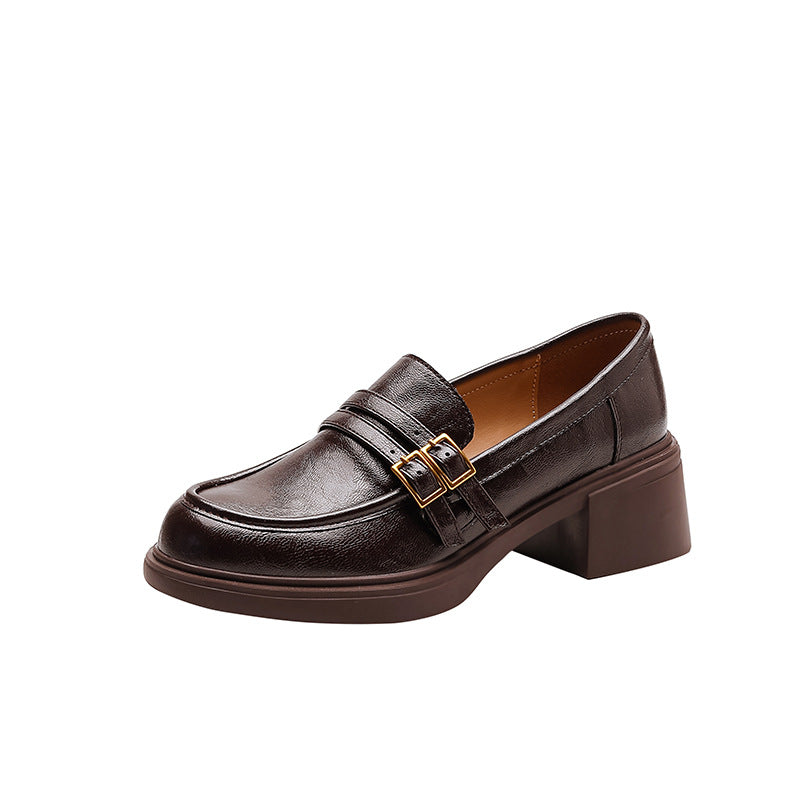 Damen elegante Loafer mit blockierendem Absatz und modischen Schnallen EB