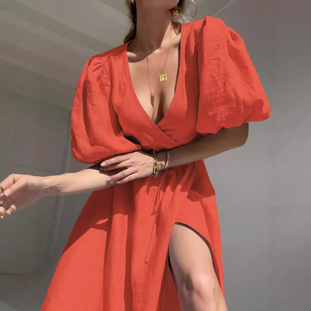 Damen Maxikleid mit eleganten Puffärmeln EB
