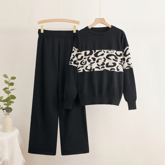 Damen modisches Freizeit-Loungewear-Set mit angesagtem Leopardenmuster EB