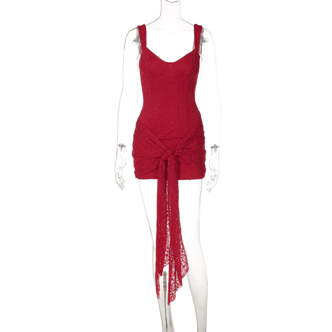 Damen Elegantes Kleid mit Spitzenverzierungen und Raffungsdetails EB