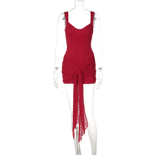 Damen Elegantes Kleid mit Spitzenverzierungen und Raffungsdetails EB