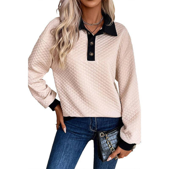 Damen oversized Stepp-Pullover mit klassischem Kragen und praktischen Knopfdetails EB