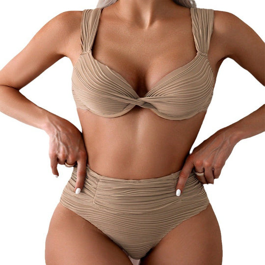 Damen Hoch tailliertes Badeanzug-Set mit elegantem Rüschendesign EB
