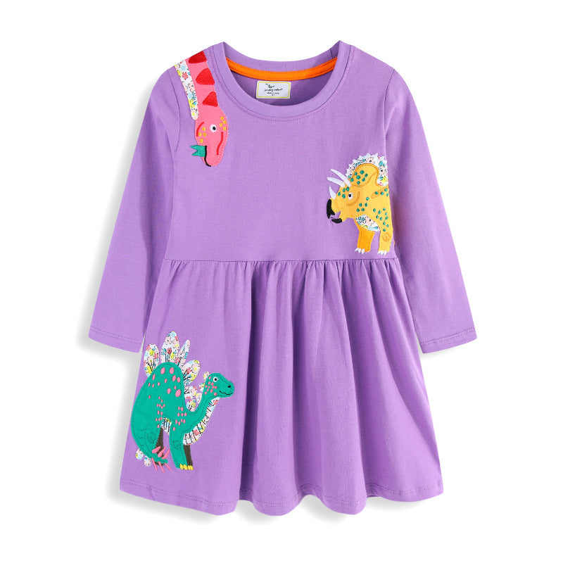 Mädchen Freizeitkleid mit lustigen Dinosaurier-Applikationen EB