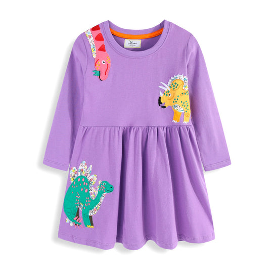 Mädchen Freizeitkleid mit lustigen Dinosaurier-Applikationen EB