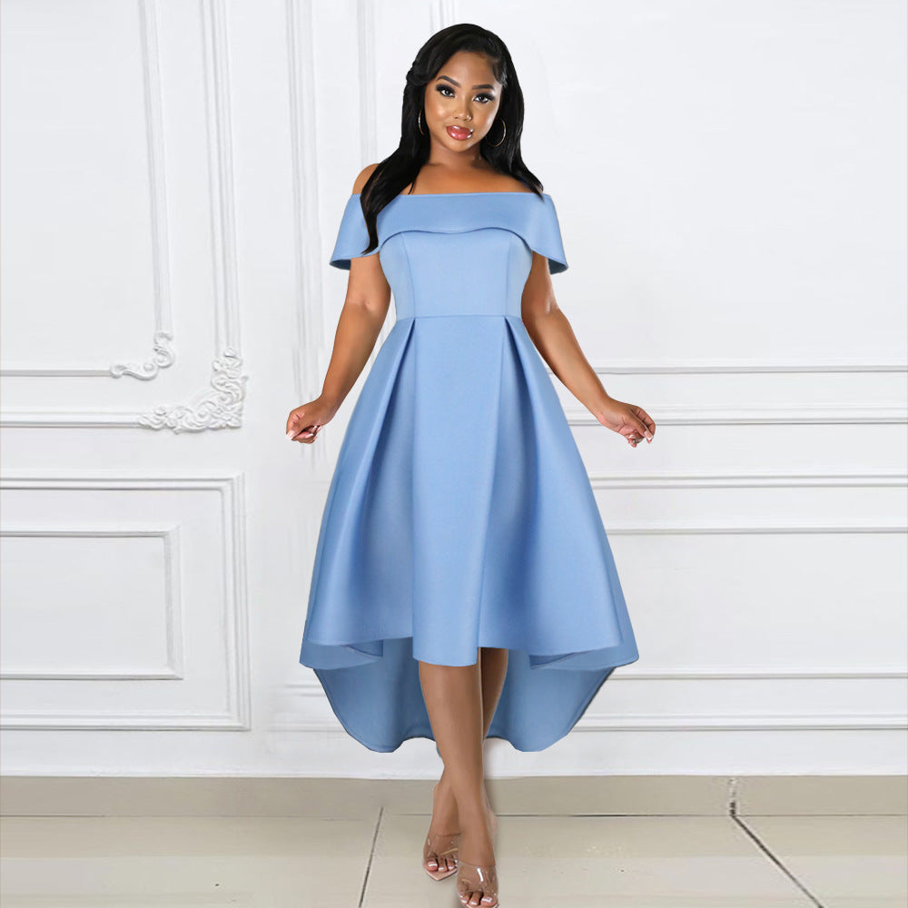 Damen A-Linien Kleid mit schulterfreiem Design und schwingendem Saum EB