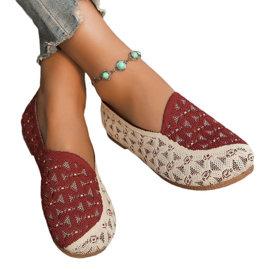 Damen Atmungsaktive Slip-On Schuhe mit modischem Strickdesign EB