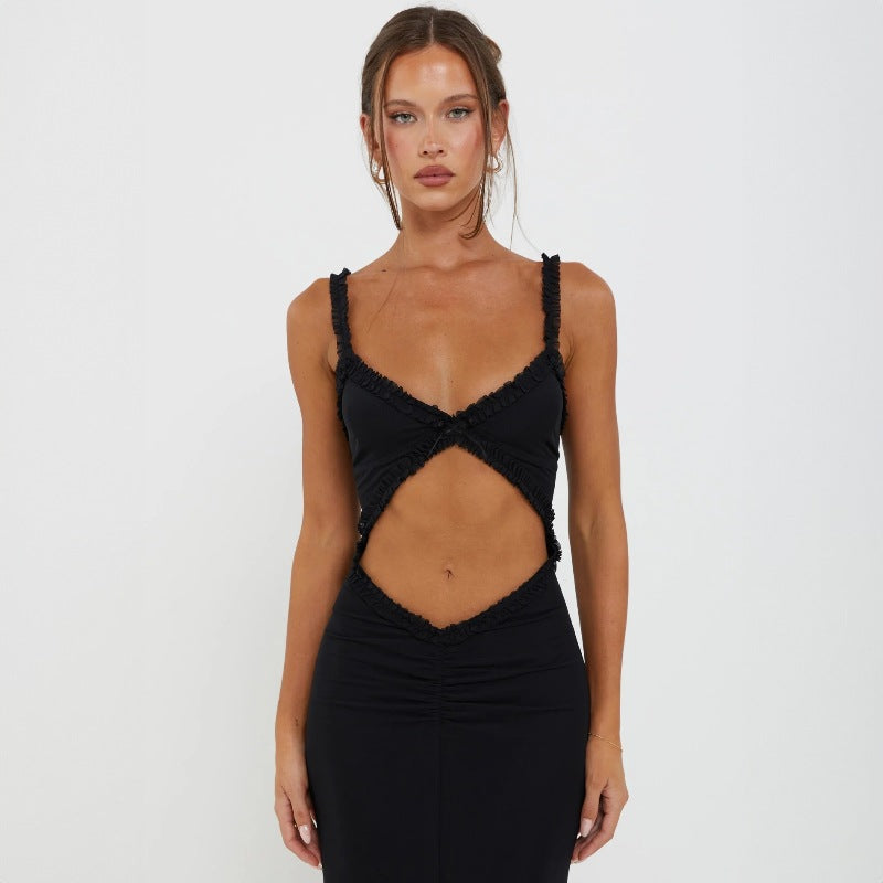 Damen Figurbetontes Wickelkleid mit raffinierten Cut-Outs und Rüschendetails EB