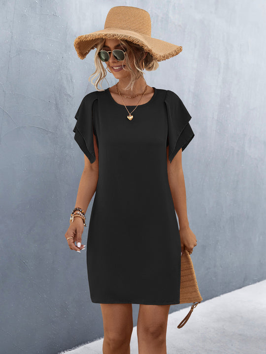 Damen Kurzarmkleid mit voluminösen Rüschendetails und bequemen Schnitt EB