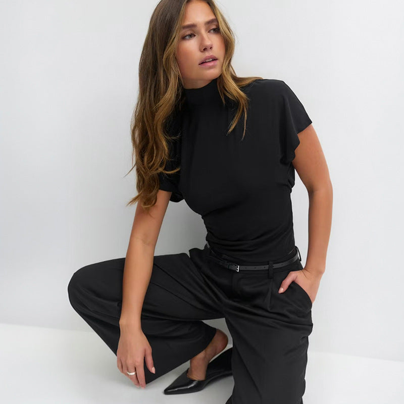 Damen Cropped Oberteil mit hochgeschlossenem Kragen und voluminösen Ärmeln EB